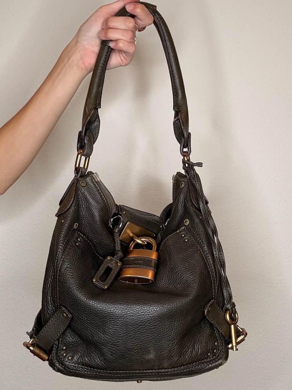 Chloe Vintage Paddington in Green Leather